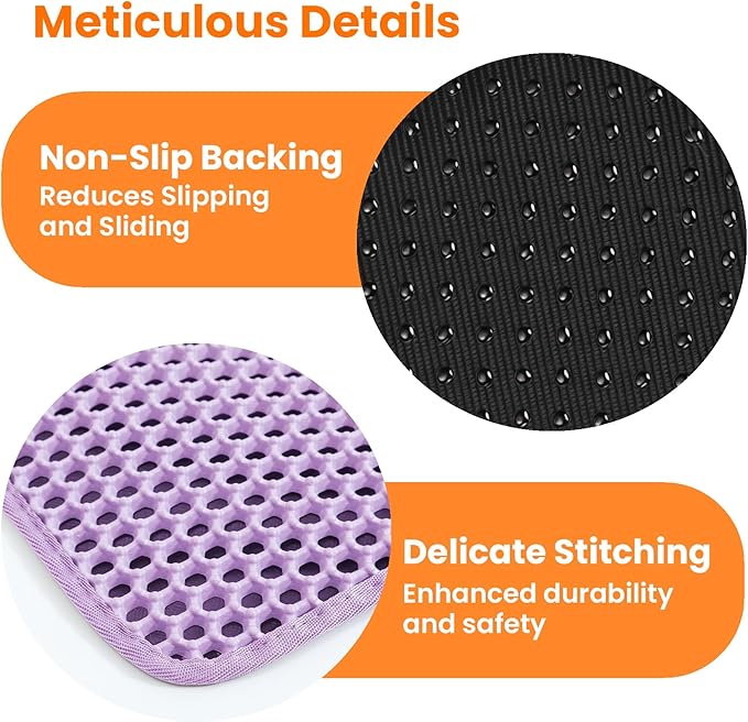 Jumbo Cat Litter Mat, 46x26 Inches Double Layer Honeycomb Litter Trapping Mat, Non Slip Waterproof Urine Proof Extra Large Cat Litter Box Mat, Kitten Supplies and Essentials, XXL, Purple