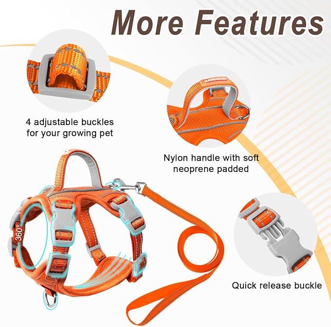 Cat Harness and Leash Set for Walking Escape Proof for Small Large cat Kitten Harness with ID tag Pocket (Orange,XS)