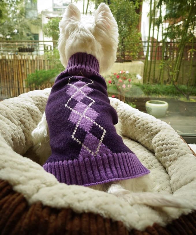 Alemon Argyle Knit Pet Sweaters Clothes for Small Dogs, Classic Purple Dog Sweater Cat Sweaters X-Small (XS) Size