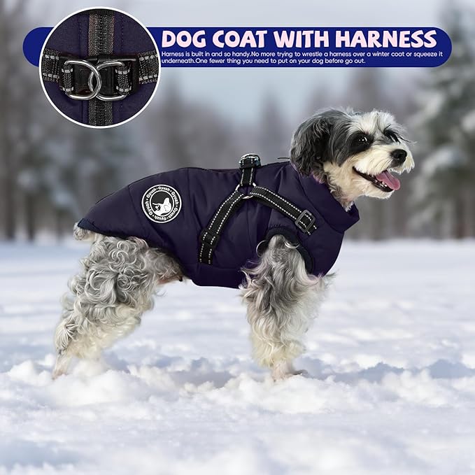Gyuzh Dog Coat with Harness Puppy Coats Small Dog Harness Jacket Winter Waterproof Jackets for Smal Medium Large Dogs