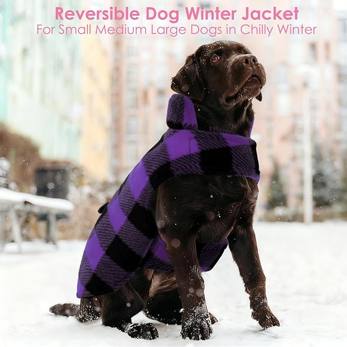 AOFITEE Dog Coat Plaid Dog Winter Coat for Small Dogs, Warm Dogs Jacket Christmas Sweater, Waterproof Pet Puffer Jacket, Reversible Pet Cold Weather Coats for Small Medium Large Pets, Purple S