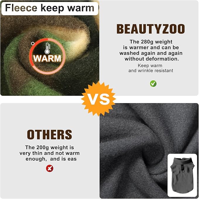 BEAUTYZOO Dog Fleece Vest Sweater Winter Jacket for Small and Medium Dogs with D-Ring Leash Cold Weather Coat Hoodie for XS S M Dogs Boy or Girls, Army Green M