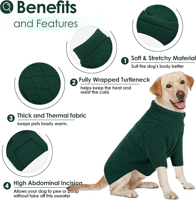 AOFITEE Dog Sweater, Dog Sweaters for Medium Dogs Girl, Warm Dogs Christmas Sweater, Winter Medium Pet Sweaters Female Male, Turtleneck Knitwear for French Bulldog, Boston Terrier (Green, M)