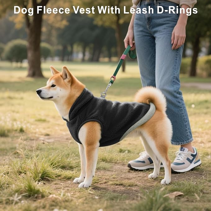 Idepet 2 Pack Dog Fleece Vest Sweater Warm Pullover Jacket with D-Ring Leash Reflective Winter Coat Hoodie for Puppy Cat French Bulldog Pug Chihuahuas Yorkies Dachshunds(Black&Blue,Small)