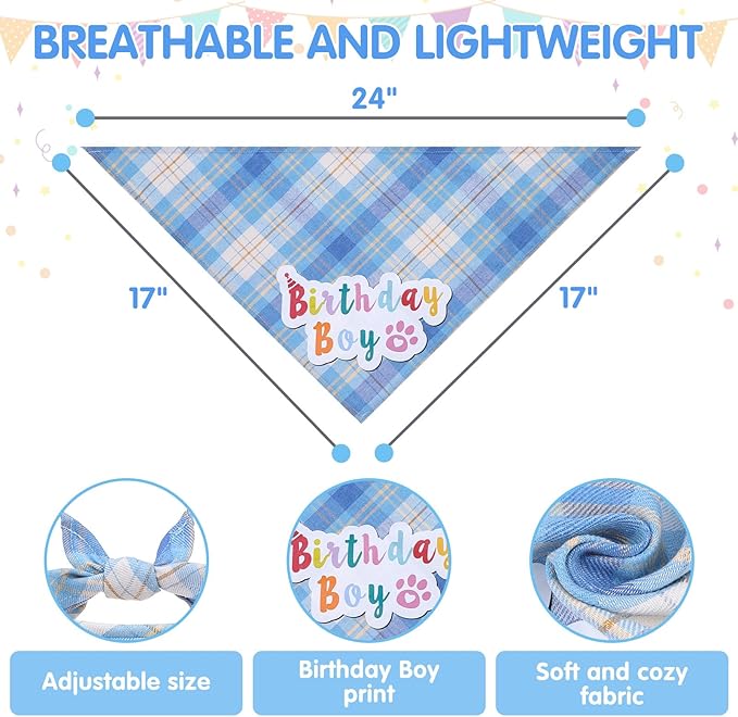 SCENEREAL Dog Birthday Bandana Hat Set, Puppy Birthday Party Supplies for Boys Dogs, Pet Birthday Scarf Outfit with Sign Banner and Balloons for Small Medium Large Dogs