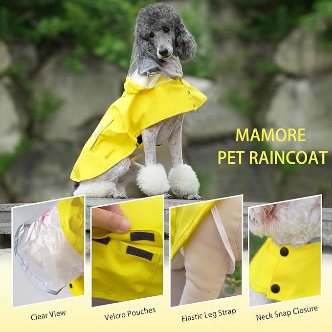 Dog Raincoat Waterproof, Adjustable Reflective Hooded Dog Rain Poncho with Leash Hole for Small Medium Large Dogs (Yellow, X-Large)