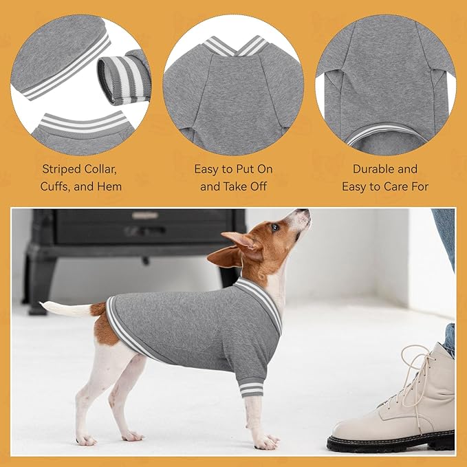 Dog Sweater Brushed Fleece Pet Clothes Baseball Jacket Soft Warm Pet Sweater Dog Sweaters for Small/Medium Dogs Boy Girl(Gray-S/M)