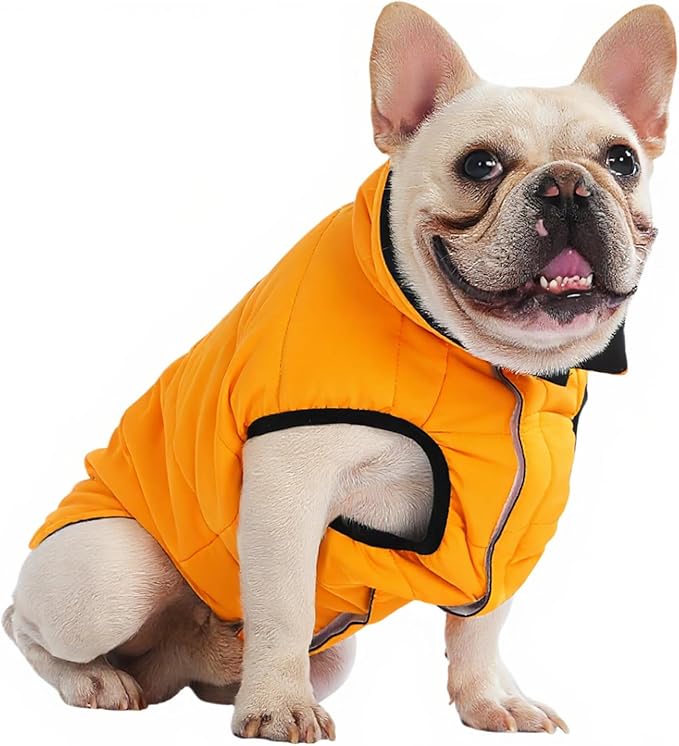 PetWarm Reversible Dog Cold Weather Coats, Waterproof Dog Puffer Vest, Vest for Dogs with Hook-and-Loop Strap, Windproof Outdoor Coat for Winter Walks and Snowy Days, Orange, M
