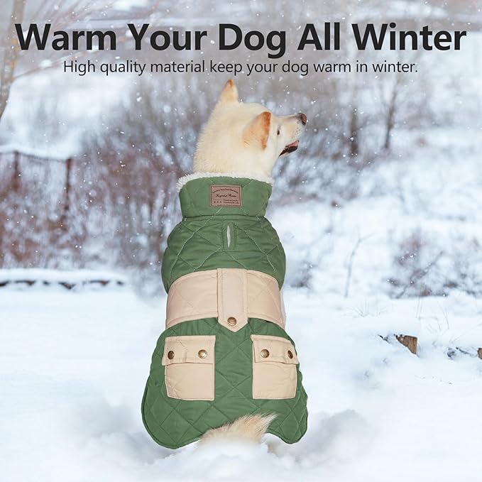 KYEESE Dog Coat Waterproof Dog Coats for Large Dogs Soft Pet Sweater with Leash Hole Windproof Dogs Jacket with Fleece Lined Thick Pet Winter Puffer Coat with Pocket Warm Pets Clothes for Cold Weather
