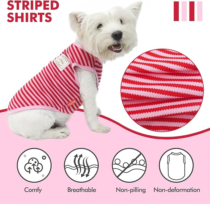 KYEESE 2Pack Dog Shirts Striped for Small Dogs Soft Stretchy Dog T-Shirts Lightweight Tank Top Sleeveless Vest Breathable Pet Apparel, Large, Green+Pink