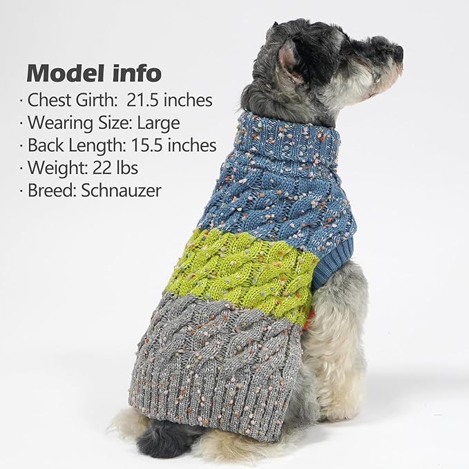 KYEESE Dog Sweater Color Block with Fuzzy Thread Knitted Turtleneck Dog Knitwear with dots in a Variety of Colors for Small Dogs Fall Winter Puppy Sweater, Green, XS