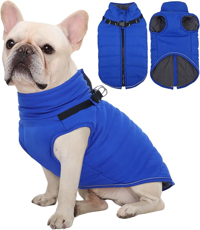 Kuoser Winter Dog Coat for Medium Dogs, Cold Weather Jacket & Vest for French Bulldog, Boston Terrier, Blue M
