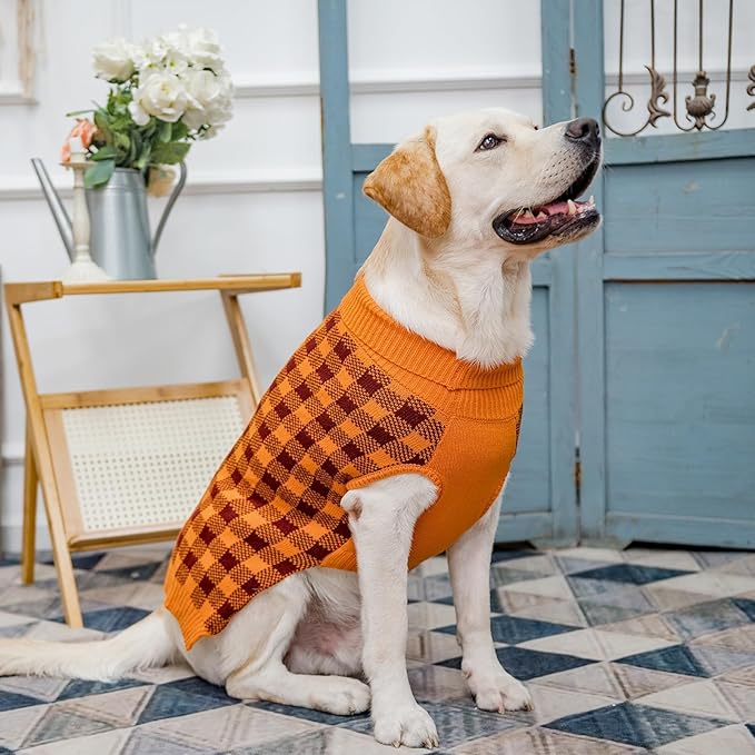 PUPTECK Dog Sweaters for Large Medium Small Dogs - Fall Classic Plaid Style Puppy Holiday Winter Coat Clothes Warm