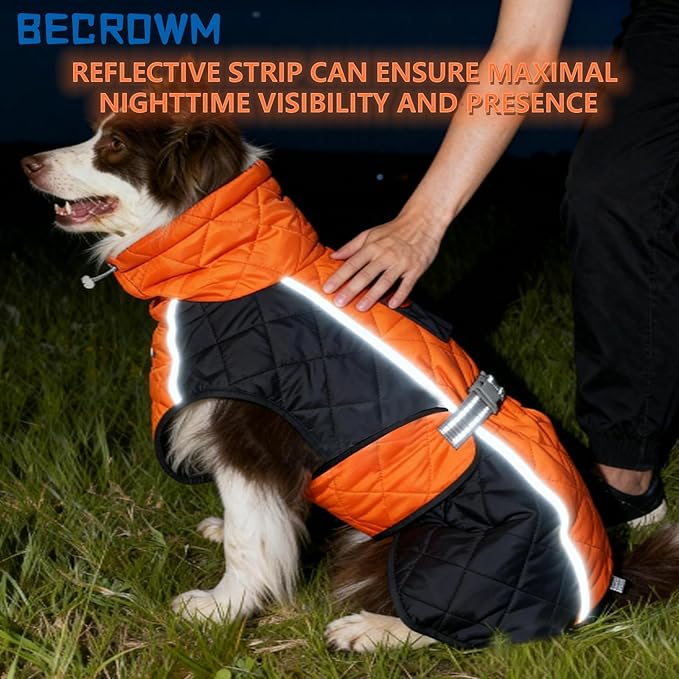 Dog Coat Dogs Winter Coat- Fleece Lined,Water-Resistant,Convertible Collar,Back Reflective Strip&Easy to Wear for Outdoor Walking Dog-Jacket(Orange, Small)