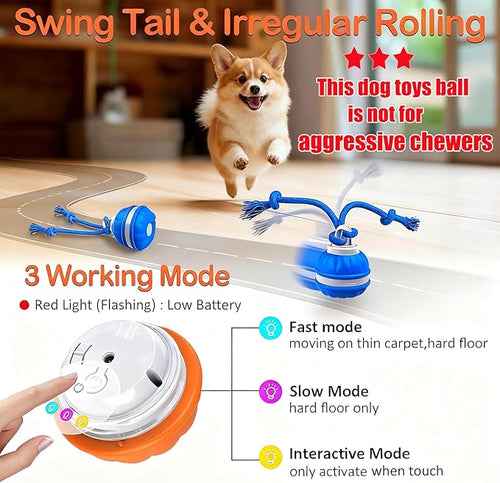 2pcs P06 Interactive Dog Toys Dog Balls, Electric Automatic Moving and Rolling Dog Toy with Rope for Small Medium Dogs, Fun Smart Puppy Toy s for Boredom & Training, Dog Toys to Keep Them Busy (B+O)