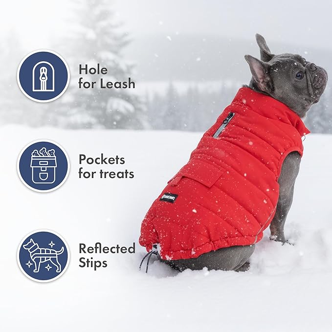Spark Paws Dog Winter Jacket, Water-Resistant Coat, Warm Reflective Windproof Fleece-Interior, for Medium and Large Dogs - Red - 4XL