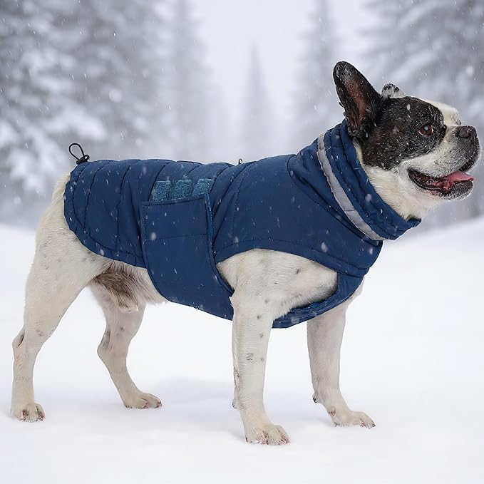 Dog Coat, Waterproof Winter Jacket, Warm Windproof Vest, Reflective Adjustable Turtleneck Coats for Large Dogs with Hook & Loop - Blue - XL