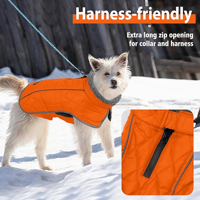 Fragralley Dog Coat Large, Waterproof Dog Jacket with Warm Fleece Lining, Adjustable Reflective Dogs Winter Coat, Turtleneck Pet Coats for Cold Weather (Orange XXXL)