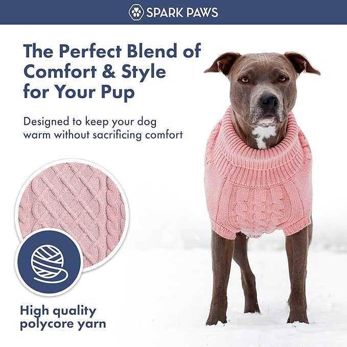 Spark Paws Knit Dog Sweater – Ultra Soft Warm Winter Dog Sweater for Small, Medium & Large Dogs – Stretch Fit Pet Sweater for French Bulldog, Pitbull, Girl & Boy Dogs Jacket, (Pink Cableknit, M)