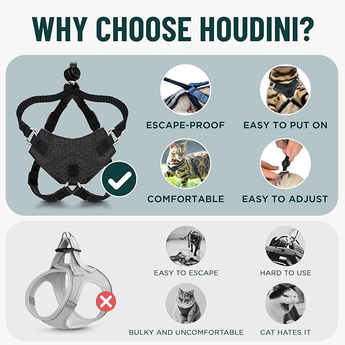 Houdini™ Escape Proof Cat Harness and Leash Set by OutdoorBengal – Black, Medium Cat Harness for Walking