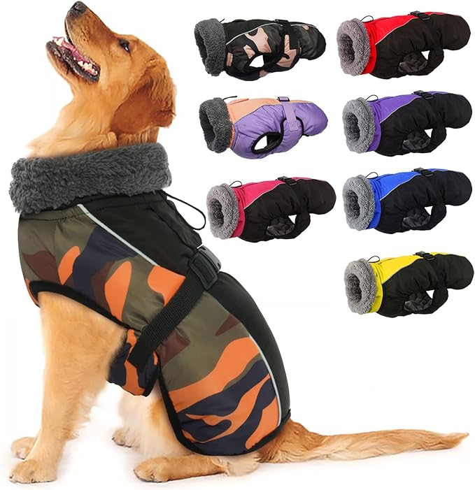 IECOii Extra Warm Reflective Adjustable Dog Jacket - Winter Coat with Buckle Fleece Turtleneck for Small, Medium, Extra Large Dogs