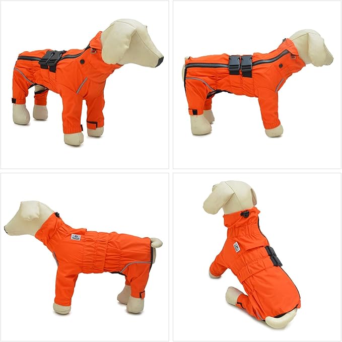 Dogs Waterproof Jacket, Lightweight Waterproof Jacket Reflective Safety Dog Raincoat Windproof Snow-Proof Dog Vest for Corgis Dachshund Small Medium Large Dogs Orange D-L