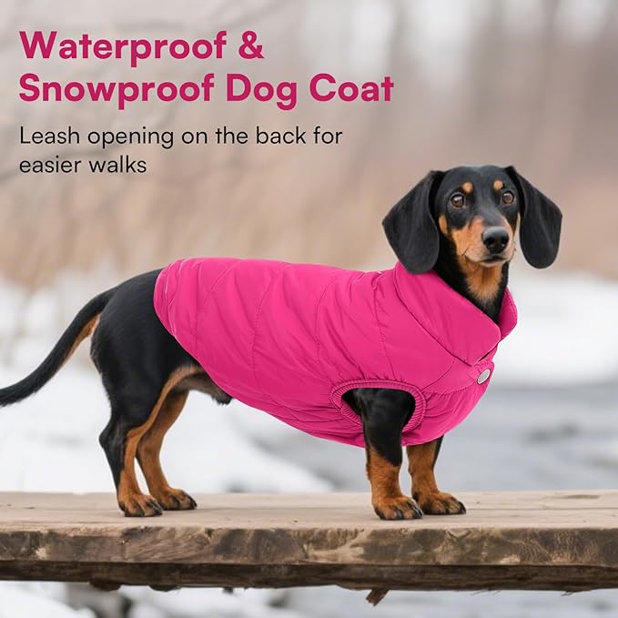 ASENKU Dog Winter Coat - Waterproof Windproof Dog Jacket, Warm Snowproof Doggie Puffer Vest for Cold Weather, Lightweight Snow Coats for Small Medium Large Dogs (Pink, S)