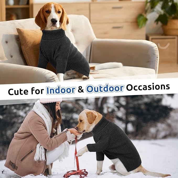 Queenmore Turtleneck Long Sleeve Knitted Sweater with Check Pattern, Fall Winter Warm Sweaters for Small Medium Large Dogs and Cats, Solid Pull-on Pet Sweater, Charcoal Gray M