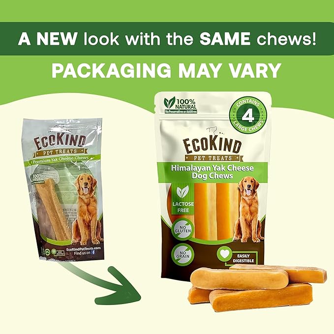 EcoKind Pet Treats Gold Himalayan Yak Cheese Dog Chew, Yak Dog Treats for Active Chewers, 100% Natural & Healthy Chew Sticks for Small & Large Dogs, Yak Cheese Chews (3 Medium Sticks)