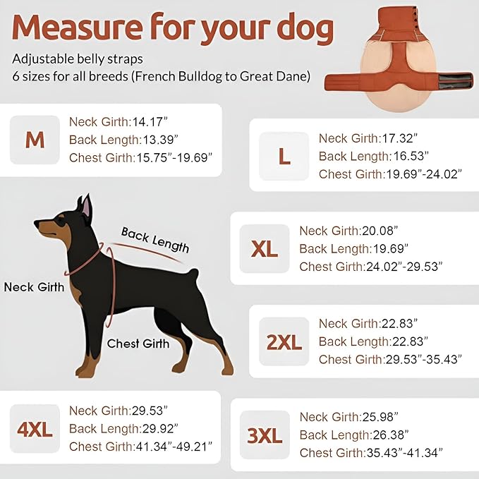 ASENKU Warm Dog Coat, Waterproof Dog Jackets for Medium Dogs with Reflective Fleece Vest Turtleneck with Button, Windproof Cold Weather Coats for Small Medium Large Dogs, Red Brown, M