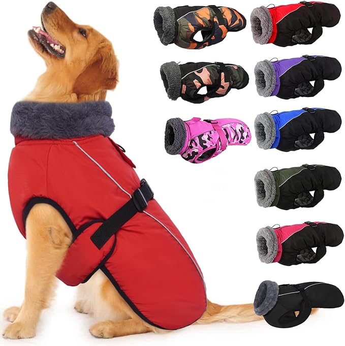 IECOii Extra Warm Reflective Adjustable Dog Jacket - Fleece Turtleneck Winter Coat for Small to Extra Large Dogs