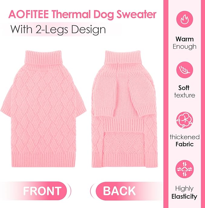 AOFITEE Small Dog Sweater, XS Sweaters for Dogs, Warm Dog Christmas Sweater, Dogs Winter Sweaters for Puppy, Turtleneck Thick Puppy Sweatshirt Female Male for Yorkie, Chihuahua (Pink, XSmall)