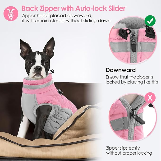 AOFITEE Dog Coat, Warm Dog Jackets for Small Dogs, Dogs Winter Coat with Harness Built in, Reflective Pet Winter Jacket, Waterproof Windproof Puppy Puffer Jacket Fleece Vest, Pink XS