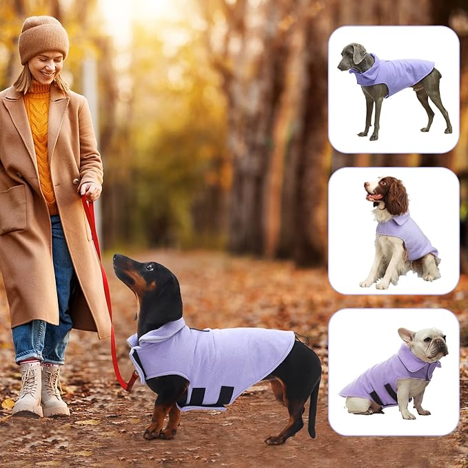 Fleece Dog Coat Winter Pet Jacket Reflective for Cold Weather for Large Medium Small Dogs(Purple,XL)