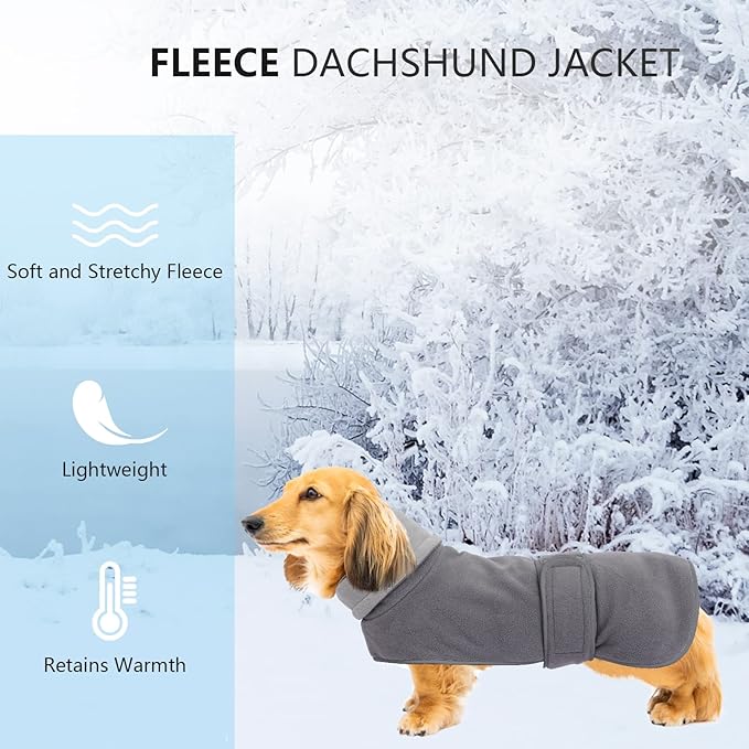 Geyecete Dachshund Sweaters - Dachshund Coat Perfect Winter Coat with Padded Fleece Lining and High Collar - Dog Snowsuit with Adjustable Bands - Gray - L