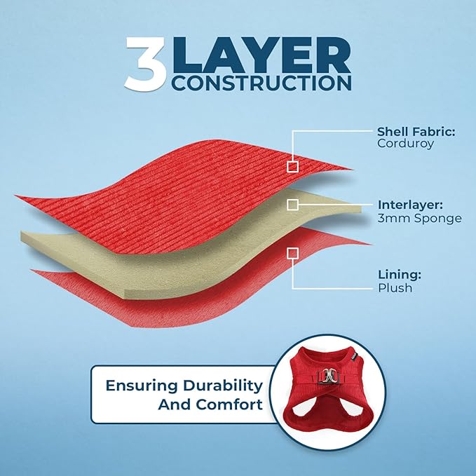 Best Pet Supplies - All Weather Mesh/Plush, Reflective, No Pull Harness for Small, Medium Dogs, Cats - Secure with Hook & Loop Fastener, Buckle, Double D-Rings - Red Corduroy, XS