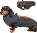 Medium Dog Winter Jacket, Warm Zip Up Snowsuit Dog Harness Vest, Reflective Water-Resistant Coat for Snow, Orange-Gray