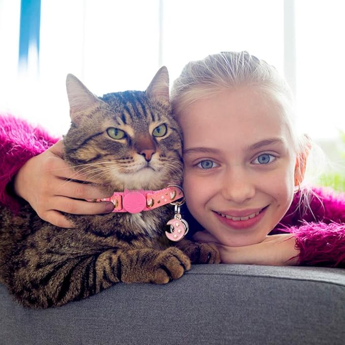 2Pcs Breakaway Cats Collars Cat Collars for Boy & Girl Cats Adjustable Kitten Collars with Bell,Pink+Teal