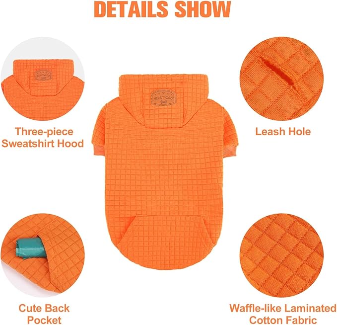BEAUTYZOO Dog Sweaters for Large Dogs Girls Boys, Warm Winter Dog Hoodie Sweatshirt with Pocket & Leash Hole,Soft Waffle-Like Laminated Cotton Pet Clothes for Big Breeds Indoor Outdoor Cold Weather