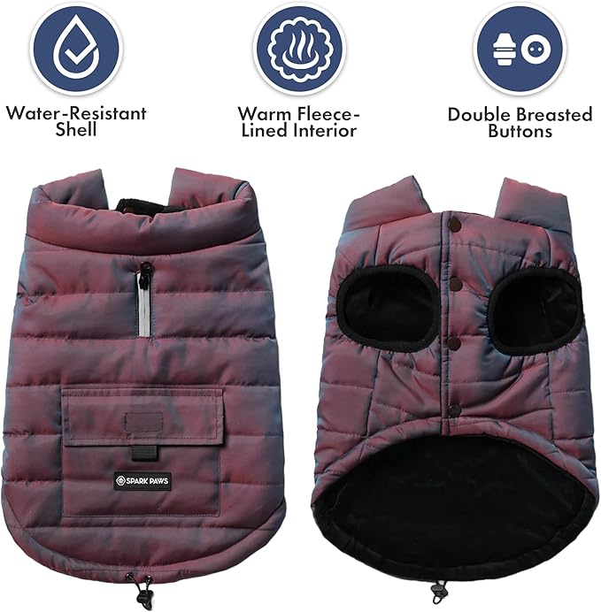 Spark Paws Dog Winter Jacket, Water-Resistant Coat, Warm Reflective Windproof Fleece-Interior, for Medium and Large Dogs - Cosmic - XL