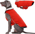 Kuoser Dog Coat Large, Cold Weather Reflective Waterproof Dogs Jacket with Warm Fleece Lining, Turtleneck Dog Winter Coat with Zipper, Doggy Snow Jacket Pet Coats for Small Medium Large Dogs, Red 2XL