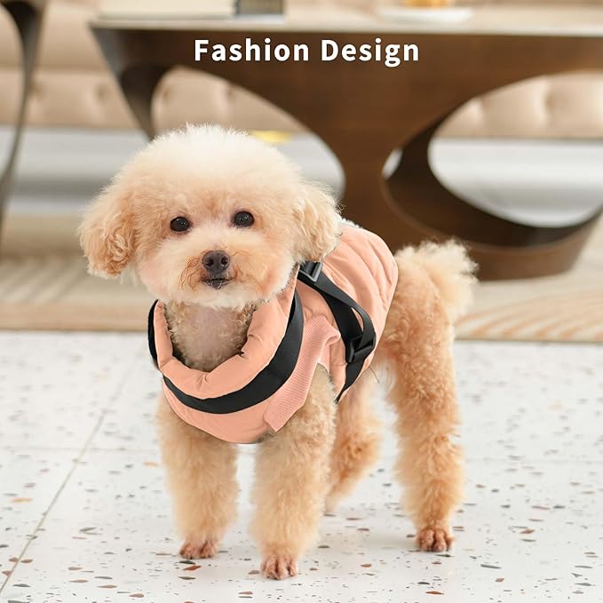 Dog Jacket with Harness,Fleece Lined Warm Puppy Coat for Winter,Soft Windproof Large Dog Vest,LightOrange XXXL