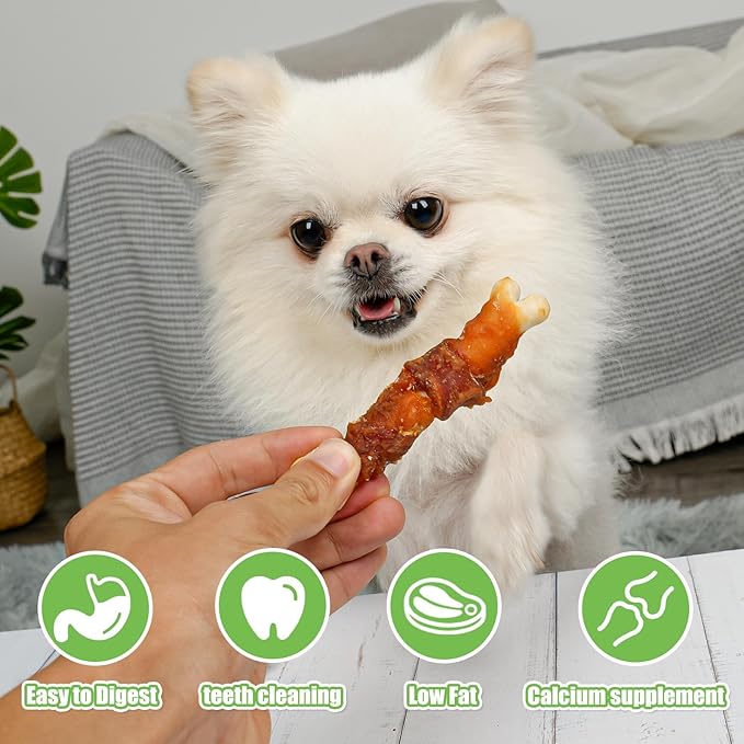 MON2SUN Double Flavor Dog Treats, 4 Inch Chicken and Duck Wrapped Calcium Bones, Rawhide Free Chews for Small Dogs, Teeth Cleaning Bones, 10.58oz (15 Count-Pack of 1)