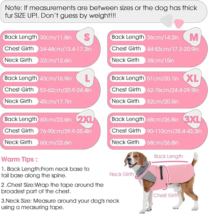 Nanaki Small Dog Coat for Winter Waterproof, Warm Fleece Lining Furry Collar Dog Jacket With Leash Hole, Reflective Adjustable Cold Weather Puppy Jacket Vest, Pullover Pet Snow Suit Male Female,Pink S