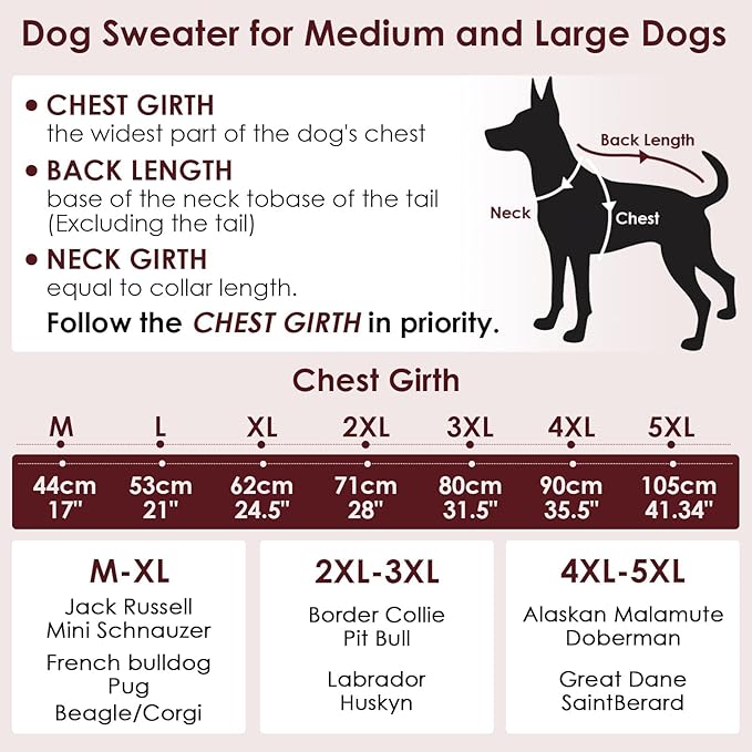 XXL Dog Sweater, Warm Winter Sweaters with Leash Hole for Big Dogs Girl Boy, Pet Halloween Christmas Sweater, Fleece Doggy Holiday Costumes for Pitbulls, Boxer, Labrador, Brown 2XL