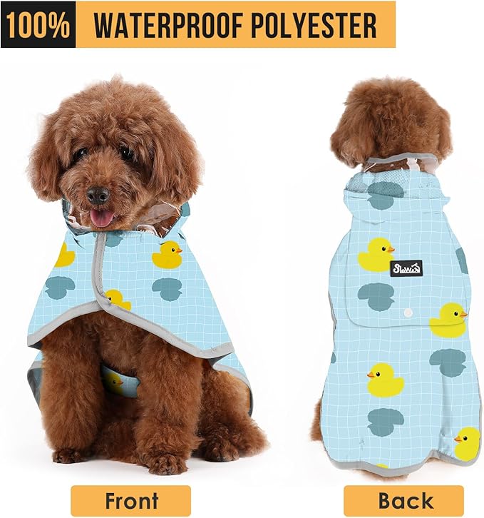 SlowTon Dog Raincoat, Adjustable Dog Rain Jacket Clear Hooded Double Layer, Waterproof Poncho with Reflective Strip Straps and Storage Pocket for Small Medium Large Dogs Puppies(DK XXL)