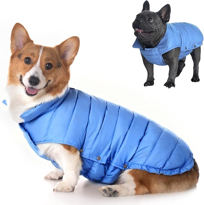 SPACE LION Dog Puffer Jacket, Down Winter Coat, Durable Outdoor Coat for Cold and Windy Conditions, Waterproof, Lightweight Jacket, Adjustable Fit for Small, Medium, Large Dogs(Alaskan Blue,20/XL)