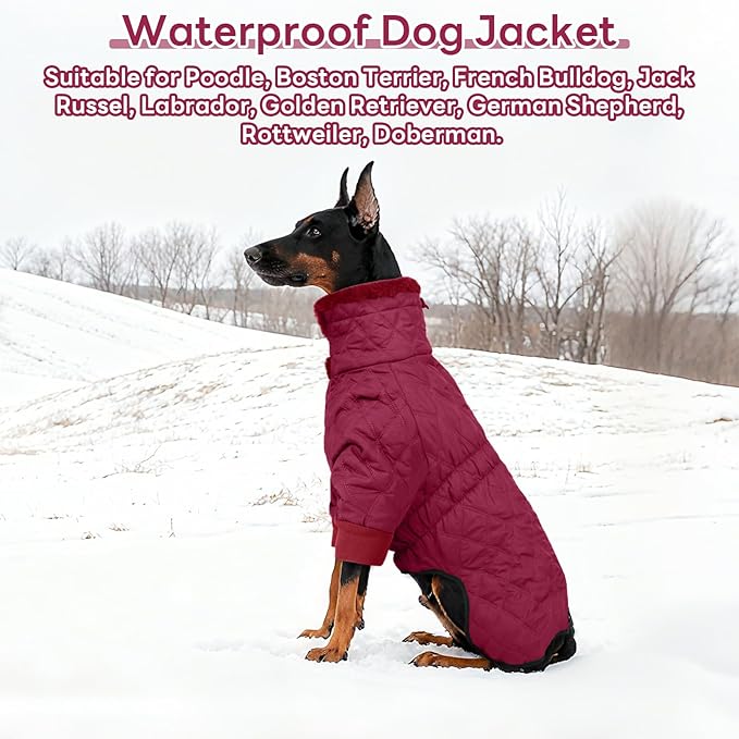 IDOMIK Dog Winter Coat for Medium Dogs, Warm Dog Winter Jacket with Fleece High Collar, Zippered Cold Weather Coats for Dogs, Waterproof Doggy Snow Jacket Clothes,WineRed,M