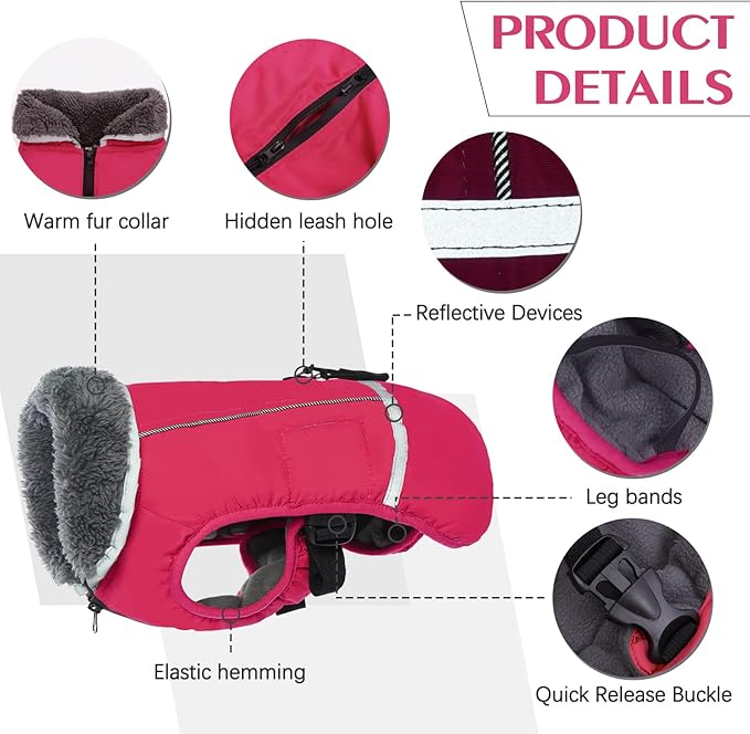 QBLEEV Warm Dog Coat Reflective Dog Jacket, Waterproof Dog Winter Coat Turtleneck Dog Clothes for Cold Weather, Thick Fleece Dog Snowsuit Christmas Dog Vest Pet Apparel for Small Medium Large Dogs 3XL