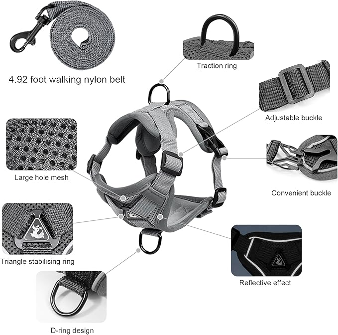 Escape Proof Kitten Harness and Leash Set - Adjustable Soft Mesh Vest for Small Cats, Reflective Breathable Walking Harness with 4 Buckles